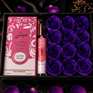 Box Roses Violettes, Parfum Luxuria et Lip Glow Rose Foncé