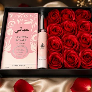 Box Roses Rouges, Parfum Luxuria et Lip Glow Rose Claire