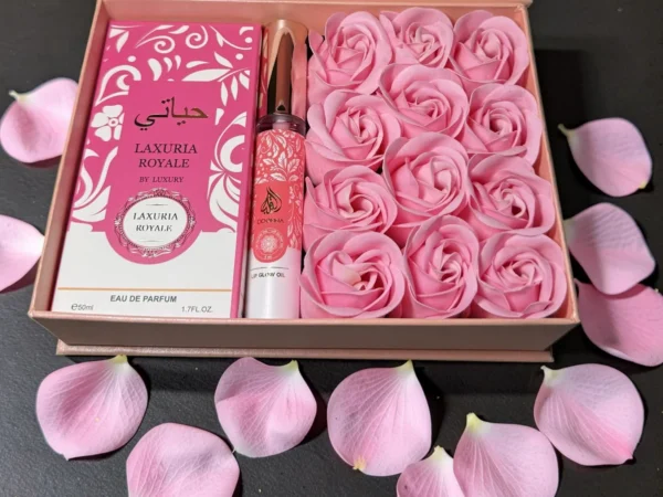 Box Roses Roses, Parfum Luxuria et Lip Glow Rose Foncé